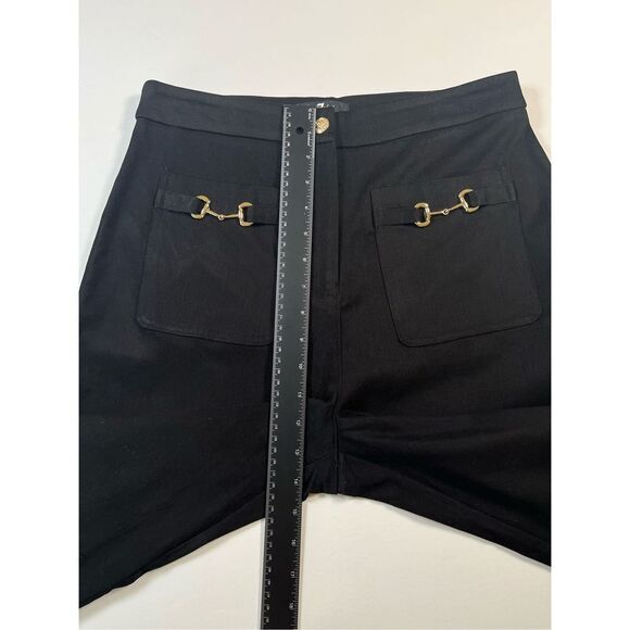 7 For All Mankind Wide Leg Black Pants Gold Horse Bit Hardware High Rise Size 6 - Picture 5 of 9